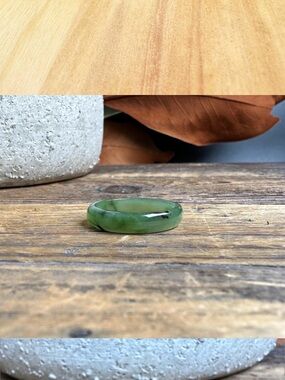 Authentic Natural Canadian Nephrite Green Jade Narrow Band Ring